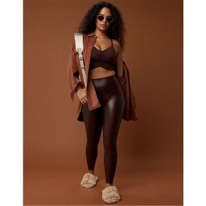 Offline By Aerie NWT Real Luxe Faux Leather High Waist Legging Dark Brown Large
